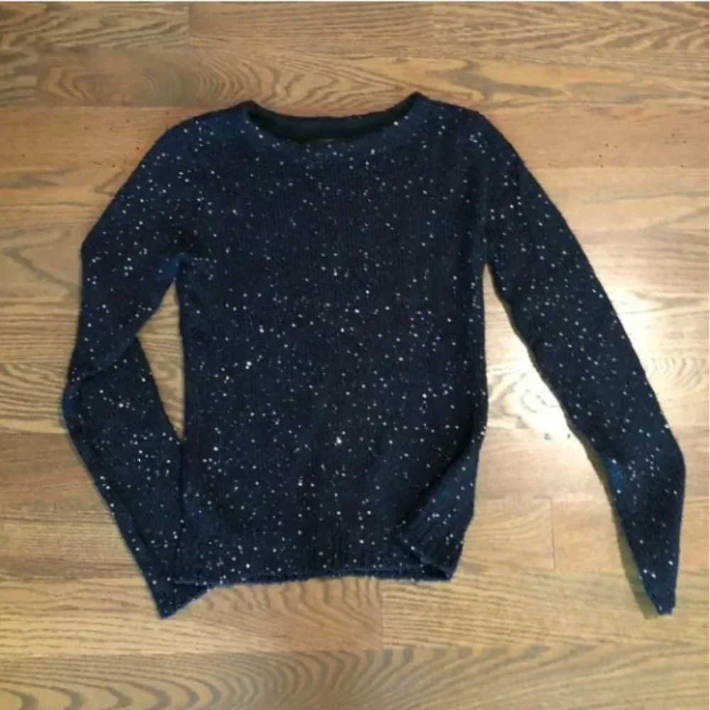 Zara Blue Trafaluc Knit Sweater Sequins Size S QT - Picture 3 of 7